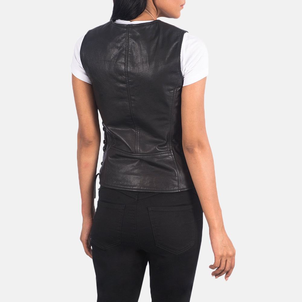 Womens Black Leather Biker Vest