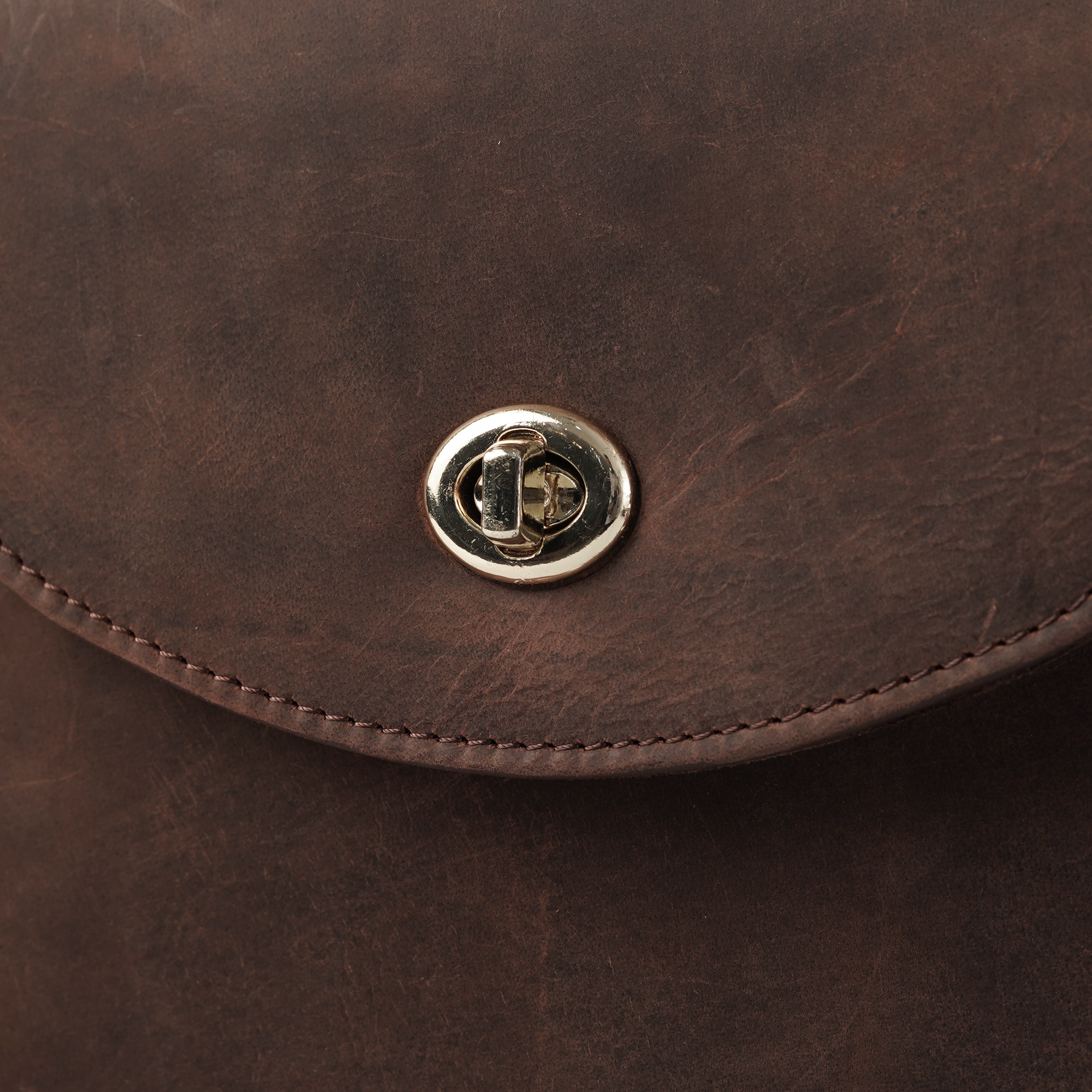 Vintage Distressed Brown Leather Saddle Bag