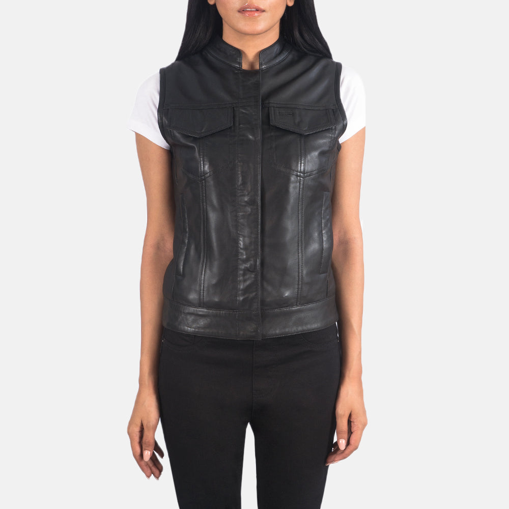 Lily Moto Black Leather Vest