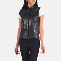 Lily Moto Black Leather Vest