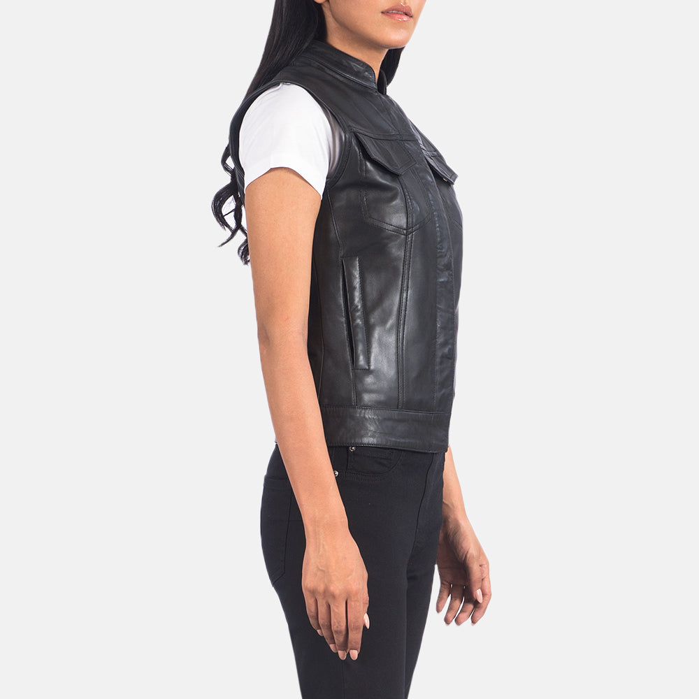 Lily Moto Black Leather Vest