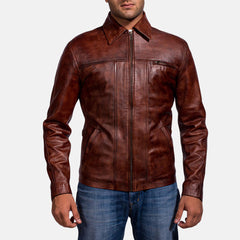 Mens Abstract Maroon sheepskin Leather Jacket