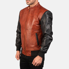 Zohan Black & Maroon Leather Bomber Jacket for men