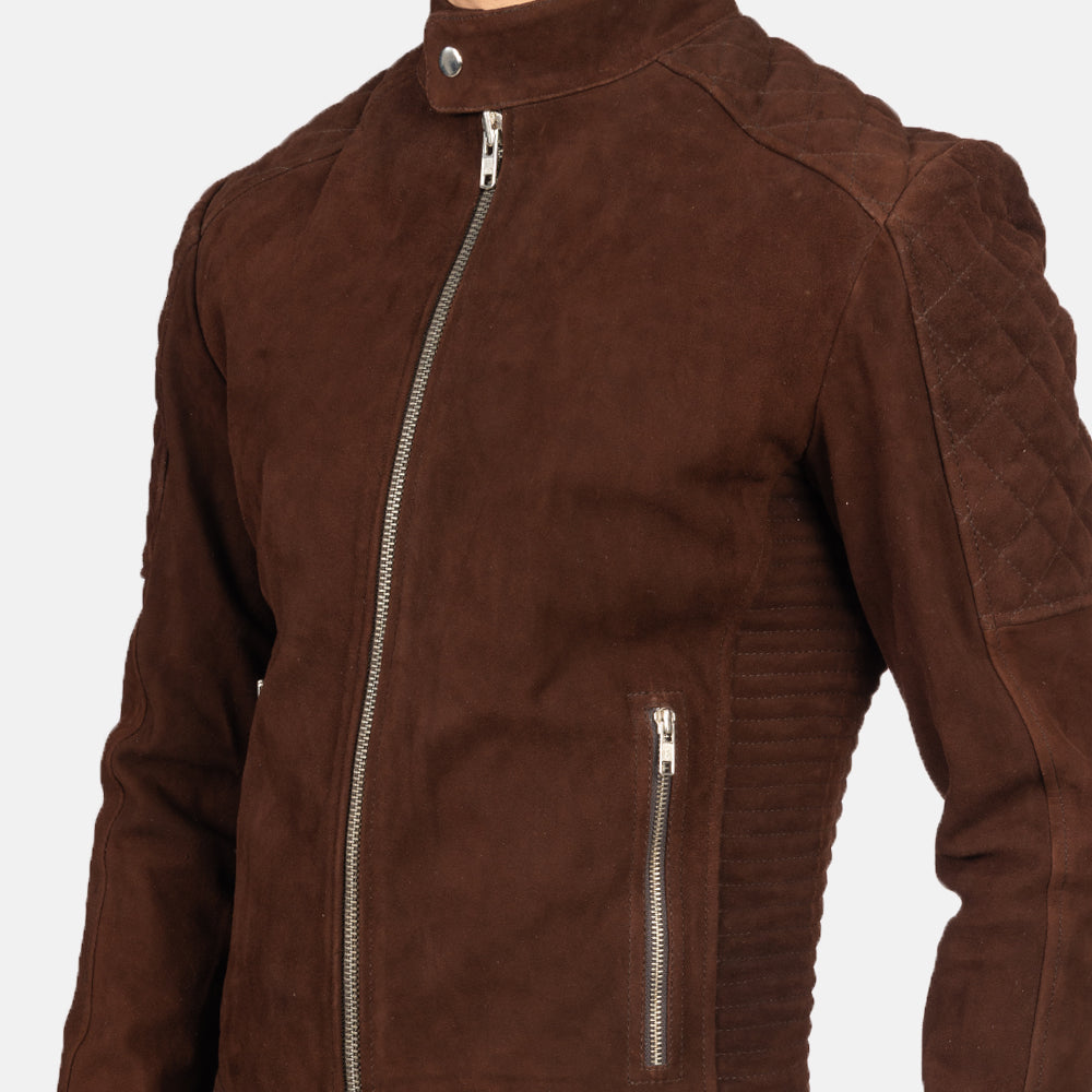 Alex Quilted Brown Suede Biker Jacket