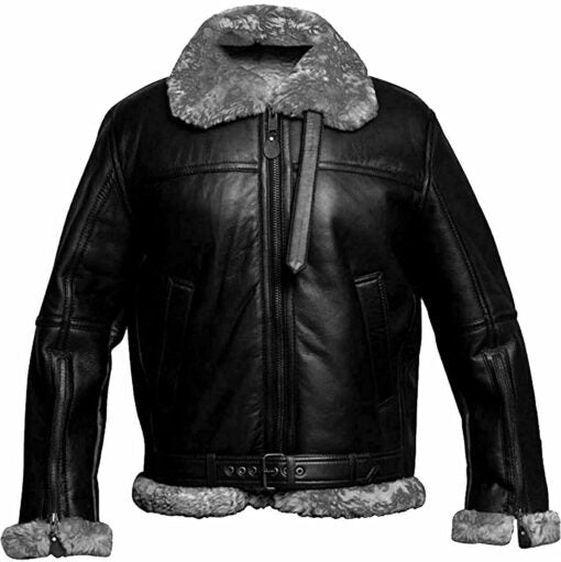 RAF Aviator B3 Bomber Black Fur Pilot Leather Jacket For men