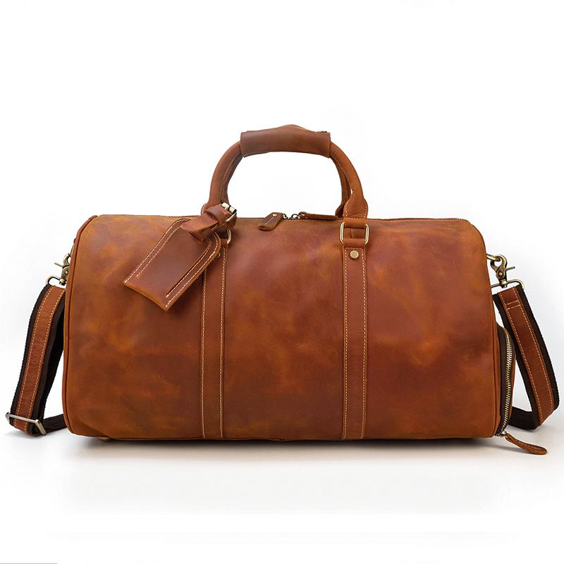 premium Compass Brown Leather Duffle