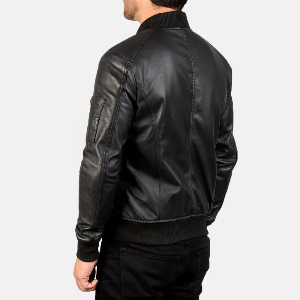 Black Leather MA-1 Bomber Jacket