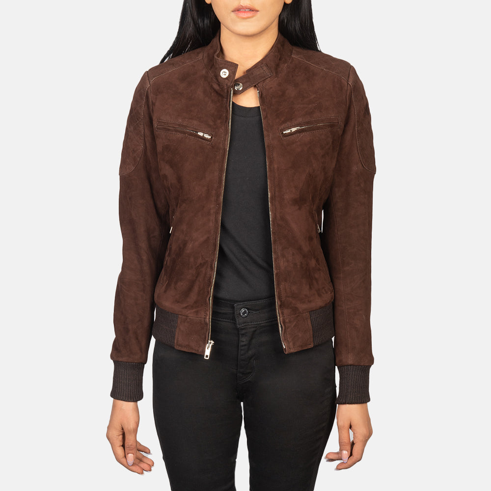 Monica Mocha Suede Bomber Jacket