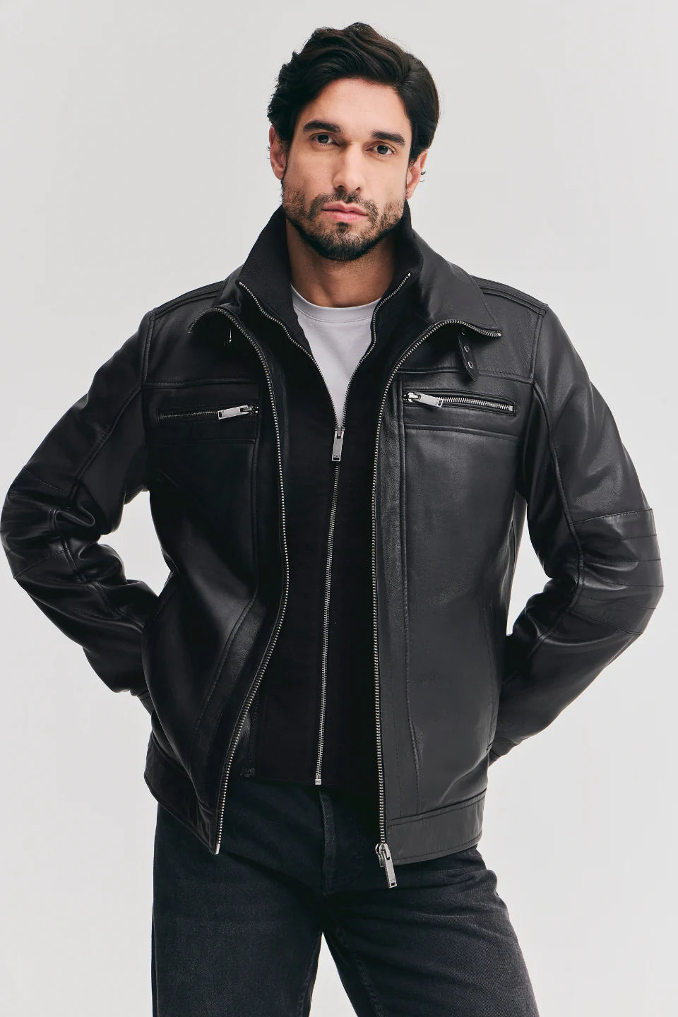 Razer real sheepskin biker leather jacket