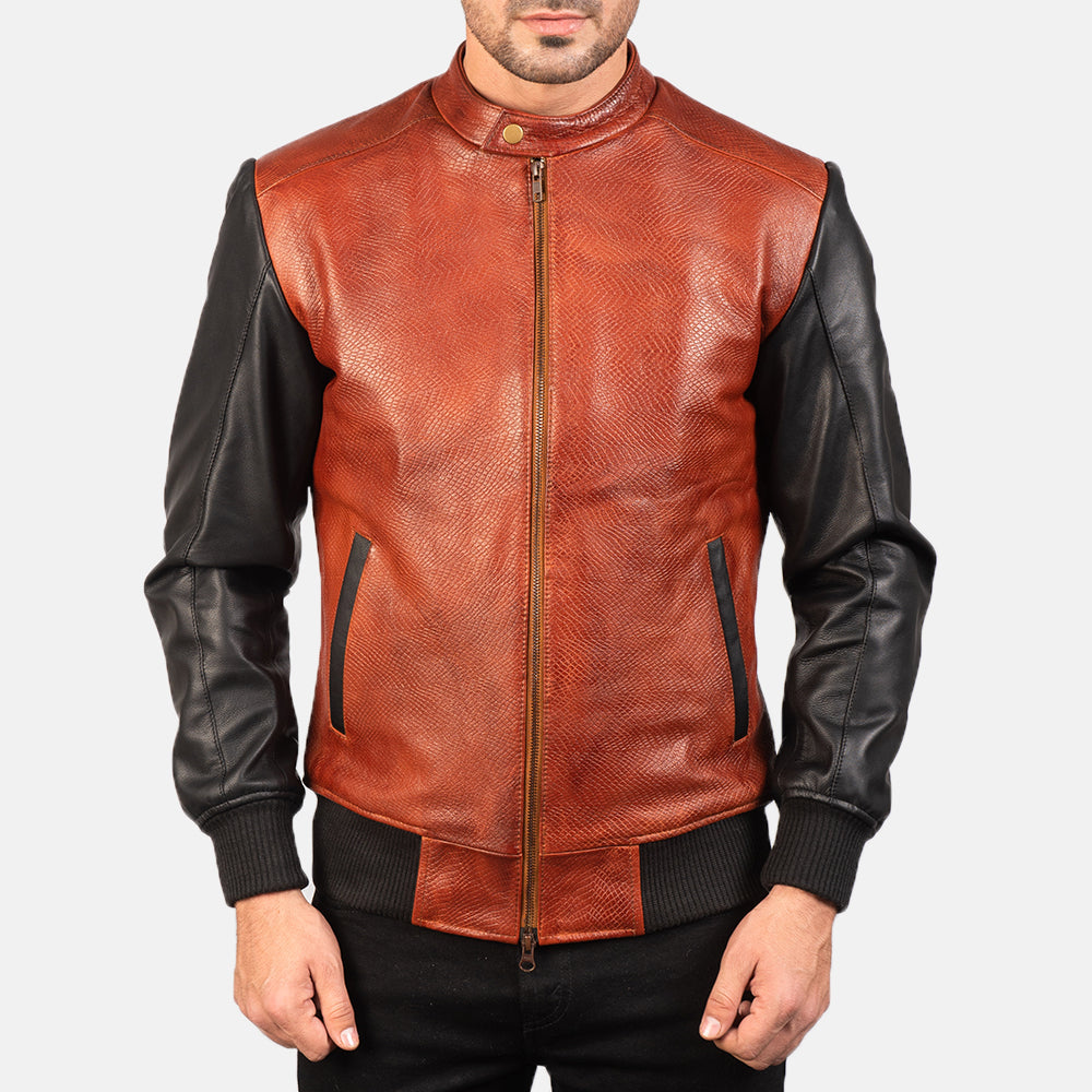 Zohan Black & Maroon Leather Bomber Jacket for men