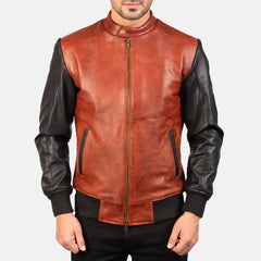 Zohan Black & Maroon Leather Bomber Jacket for men
