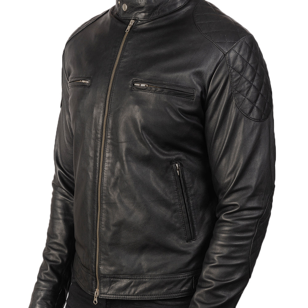 Mens Black Leather Biker Jacket