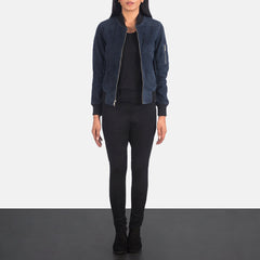 Womens Ma-1 Blue Suede Bomber Jacket-Stylish Jacket