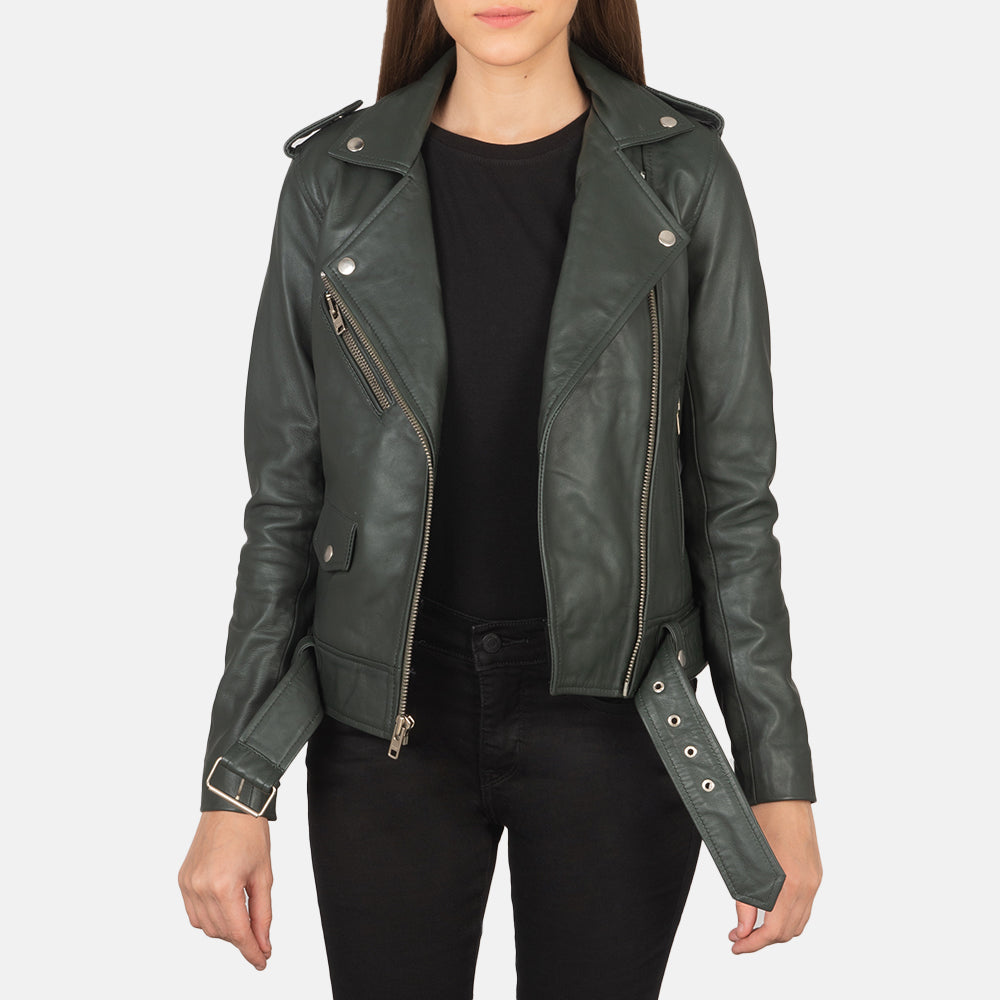 Ilia Green Leather Biker Jacket