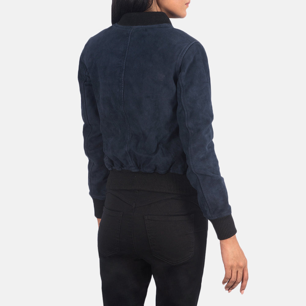 Womens Ma-1 Blue Suede Bomber Jacket-Stylish Jacket