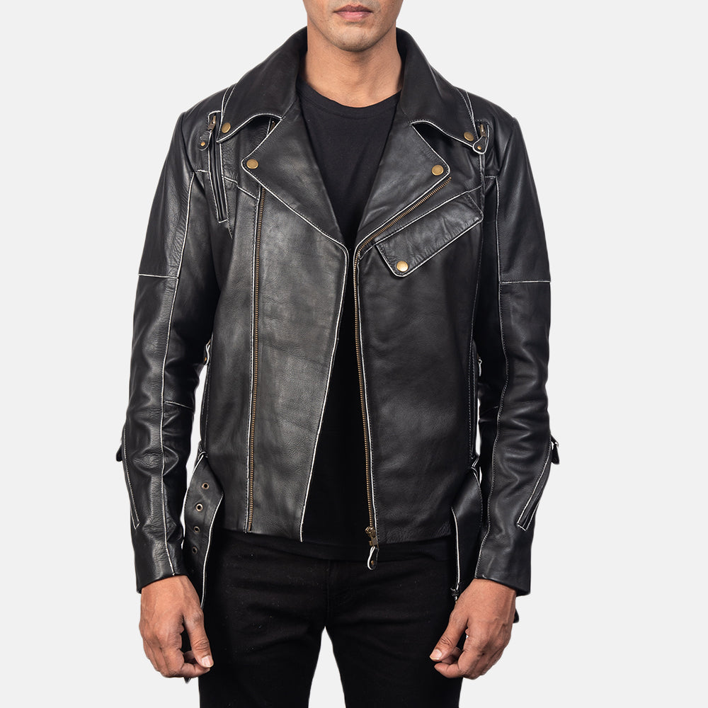 Alex james Black Leather Biker Jacket