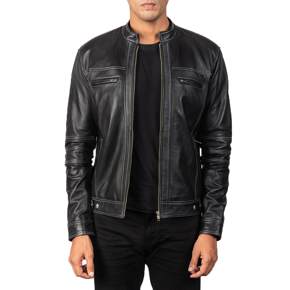 Mens black biker leather jakcet