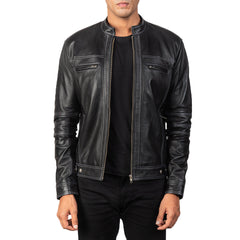 Mens black biker leather jakcet