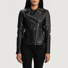 Quvet Black Leather Biker women Jacket