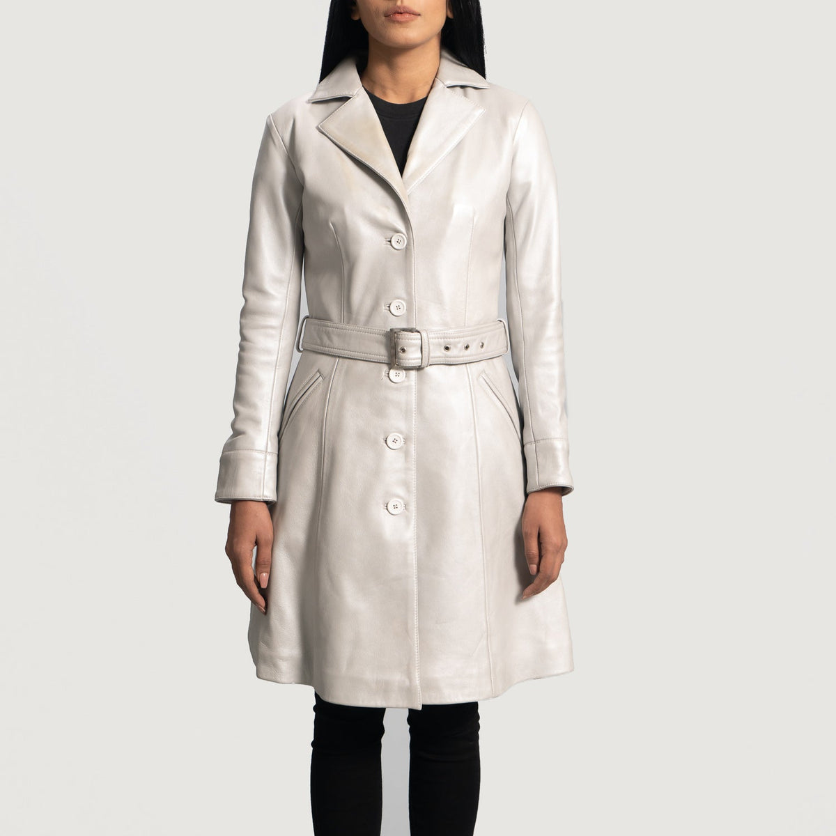 Women Silver Leather Coat Jacket