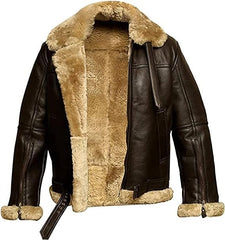 Men's Genuine Shearling RAF Aviator Brown B3 WWII Aviator Flight Pilot Bomber Genuine Lambskin Leather Jacket/WWII JACKET