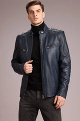 Slim-fit racer jacket with classic padding and zippered pockets for a sharp look.