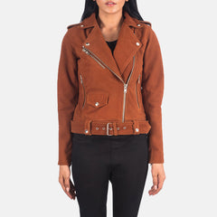 Brown Suede Women Biker Jacket