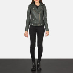 Ilia Green Leather Biker Jacket