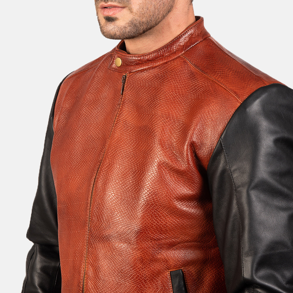 Zohan Black & Maroon Leather Bomber Jacket for men