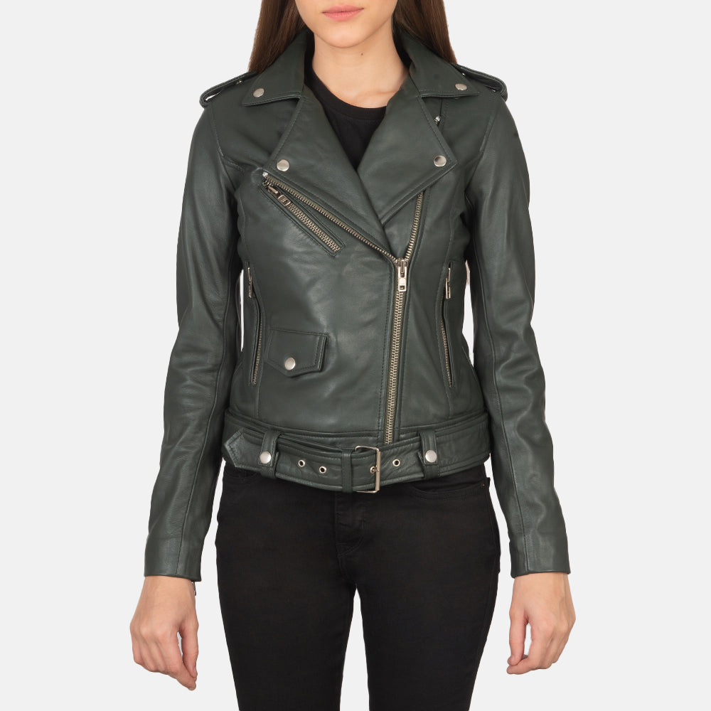 Ilia Green Leather Biker Jacket