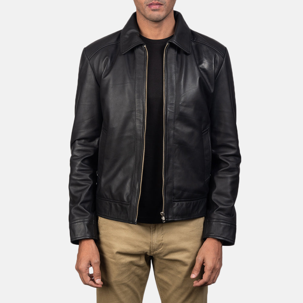 Men's Black real sheepskin Leather Biker Jacket