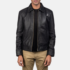 Men's Black real sheepskin Leather Biker Jacket