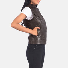 Women Moto Brown Leather Vest