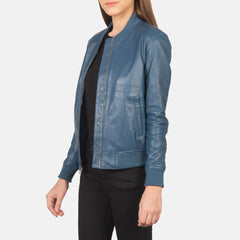 Womens Blue Leather Bomber stylish Jacket