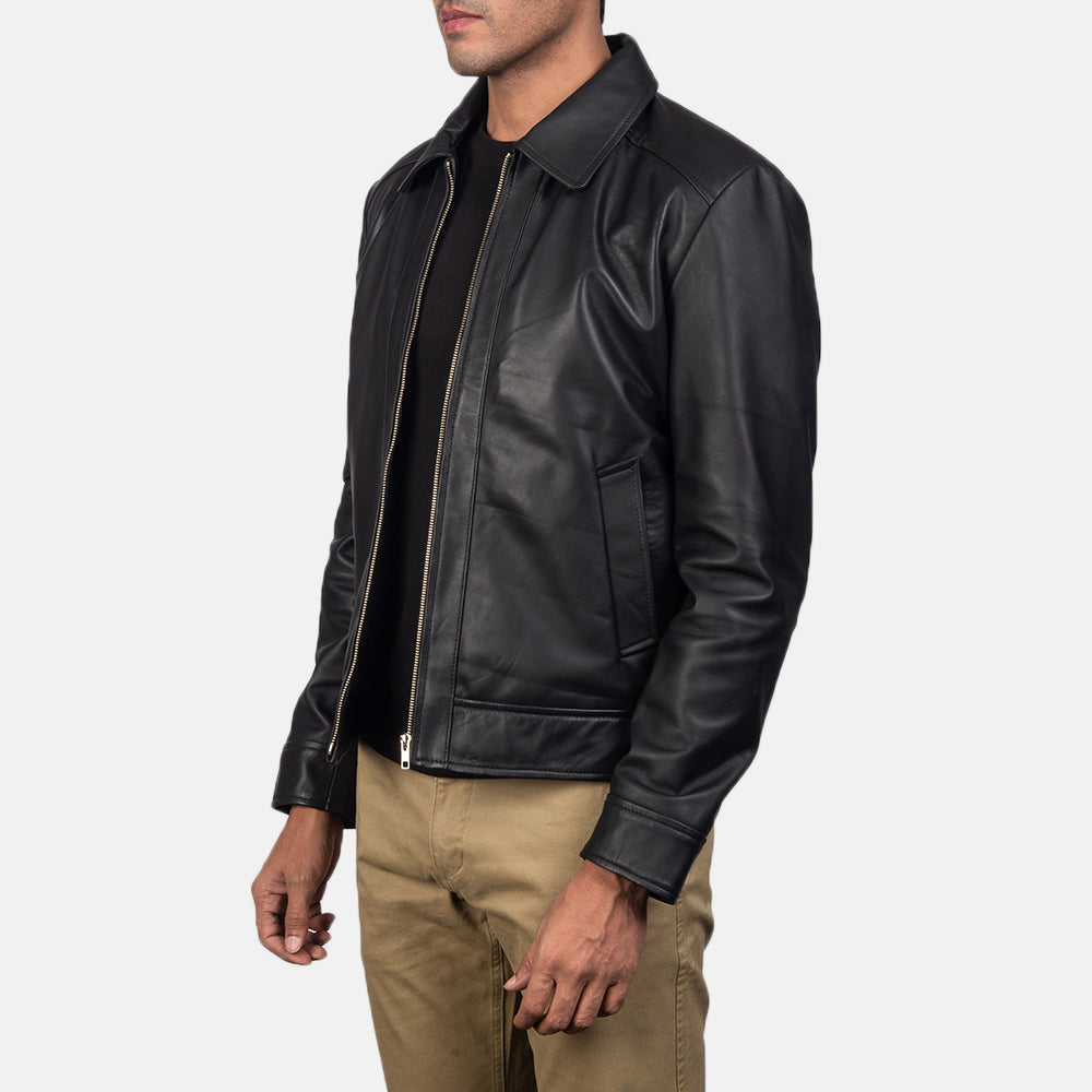 Men's Black real sheepskin Leather Biker Jacket