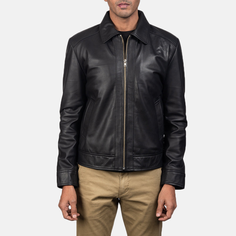 Men's Black real sheepskin Leather Biker Jacket