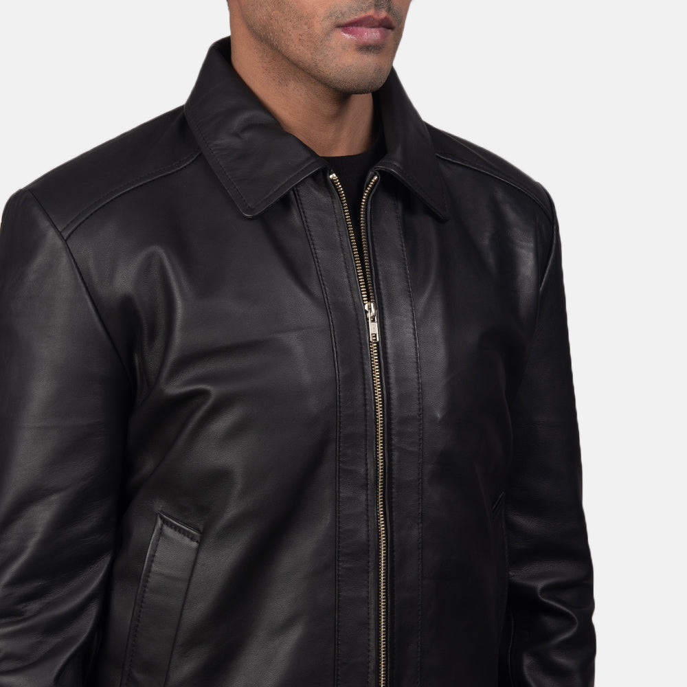 Men's Black real sheepskin Leather Biker Jacket
