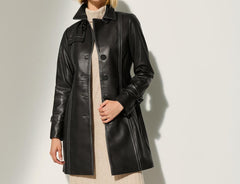 Women's Genuine Leather Long Coat - Leather Trench for Girls