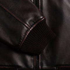 Midnight Crest Men’s Black Genuine Leather Bomber Jacket-Black coffee color