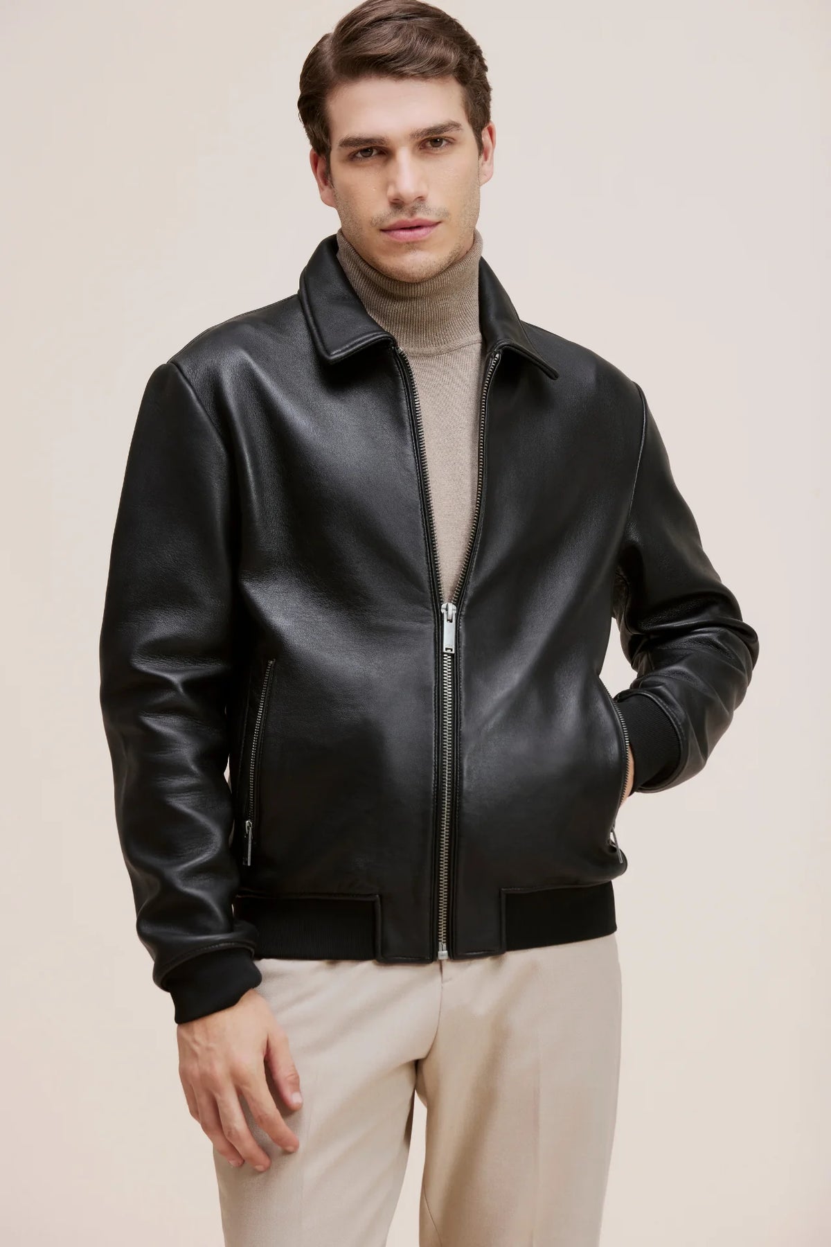 Real Sheepskin biker leather jacket for men