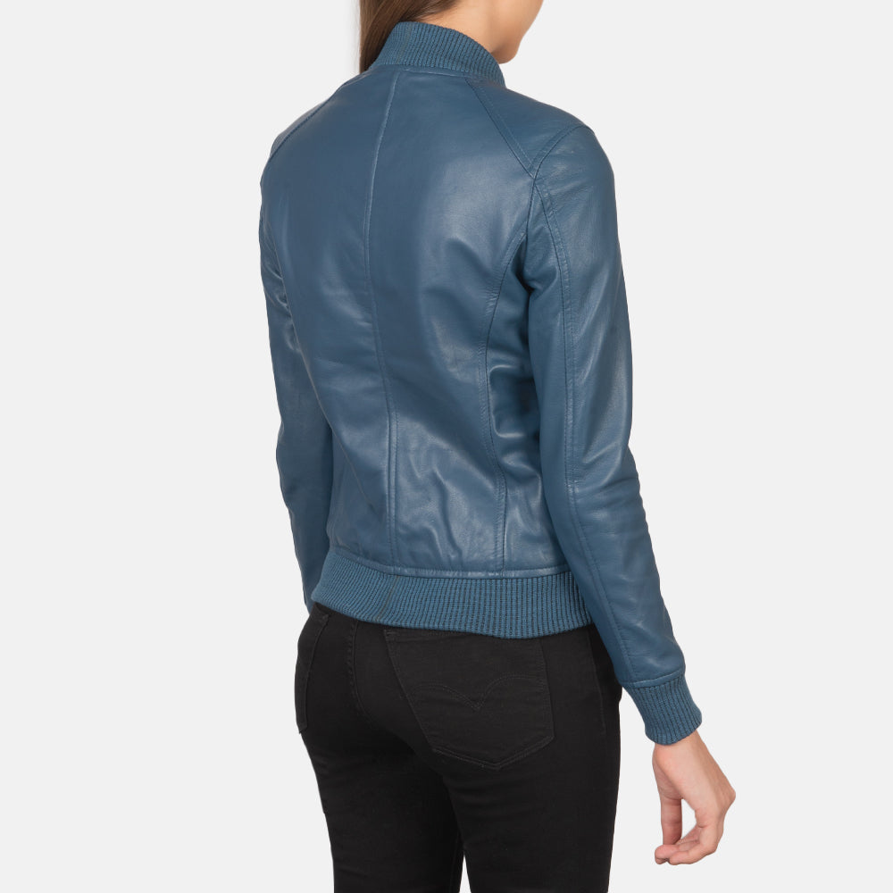 Womens Blue Leather Bomber stylish Jacket