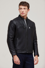 James Black Genuine Leather Jacket with Zip Pockets | Modern Classic Style