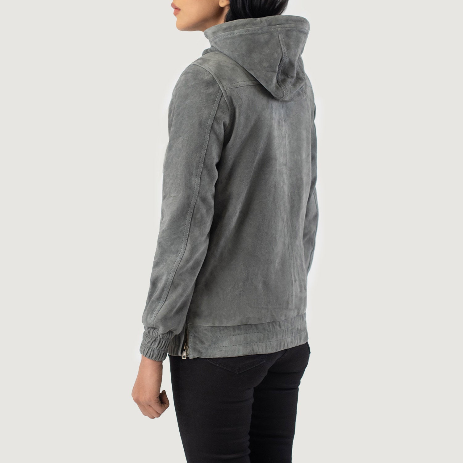 Grey Suede Hooded Pullover Jacket