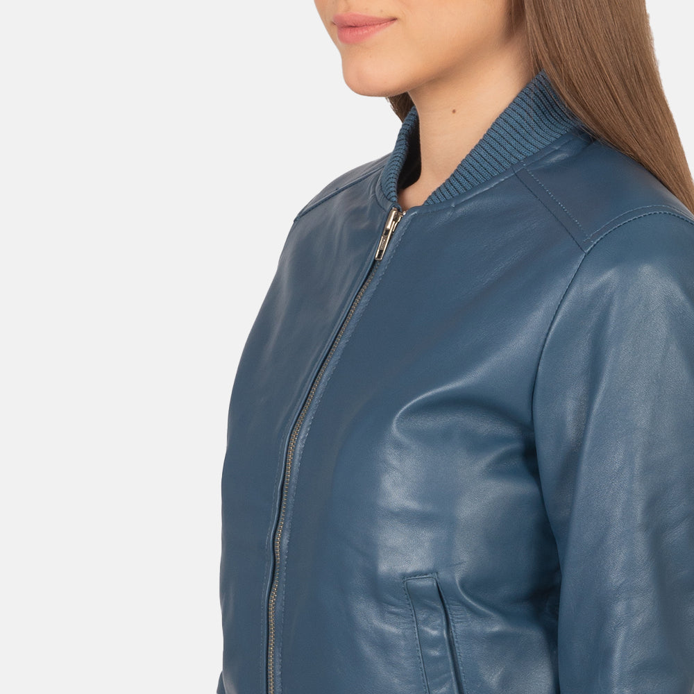Womens Blue Leather Bomber stylish Jacket