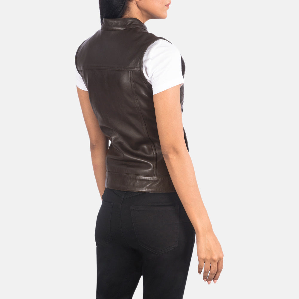 Women Moto Brown Leather Vest