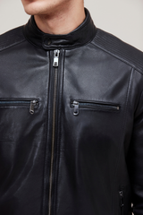 James Black Genuine Leather Jacket with Zip Pockets | Modern Classic Style