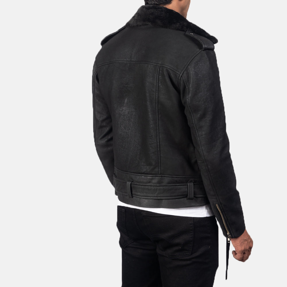 Jack Disressed Black Leather Biker Jacket
