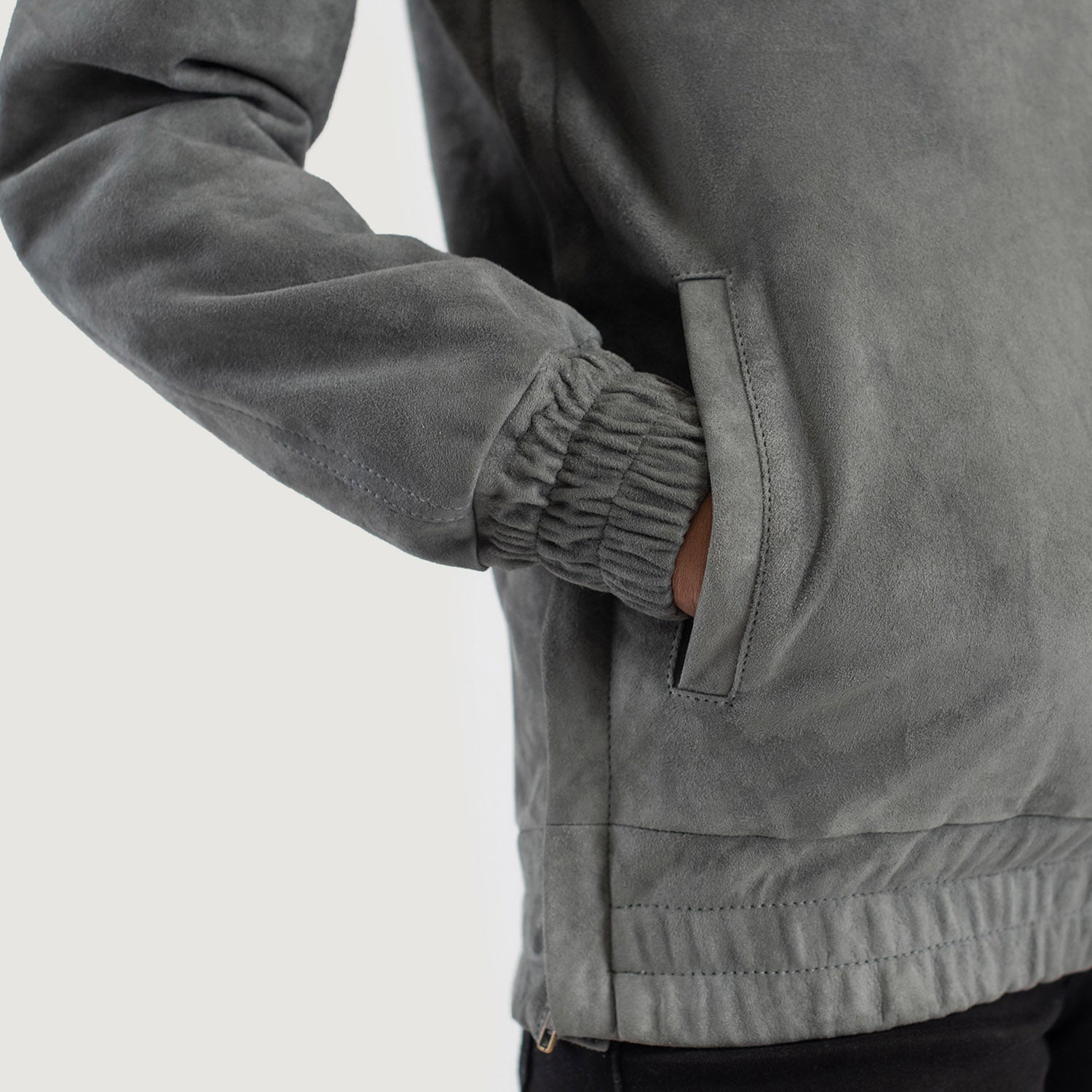 Grey Suede Hooded Pullover Jacket