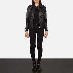 Womens A-2 Black Leather Bomber stylish Jacket