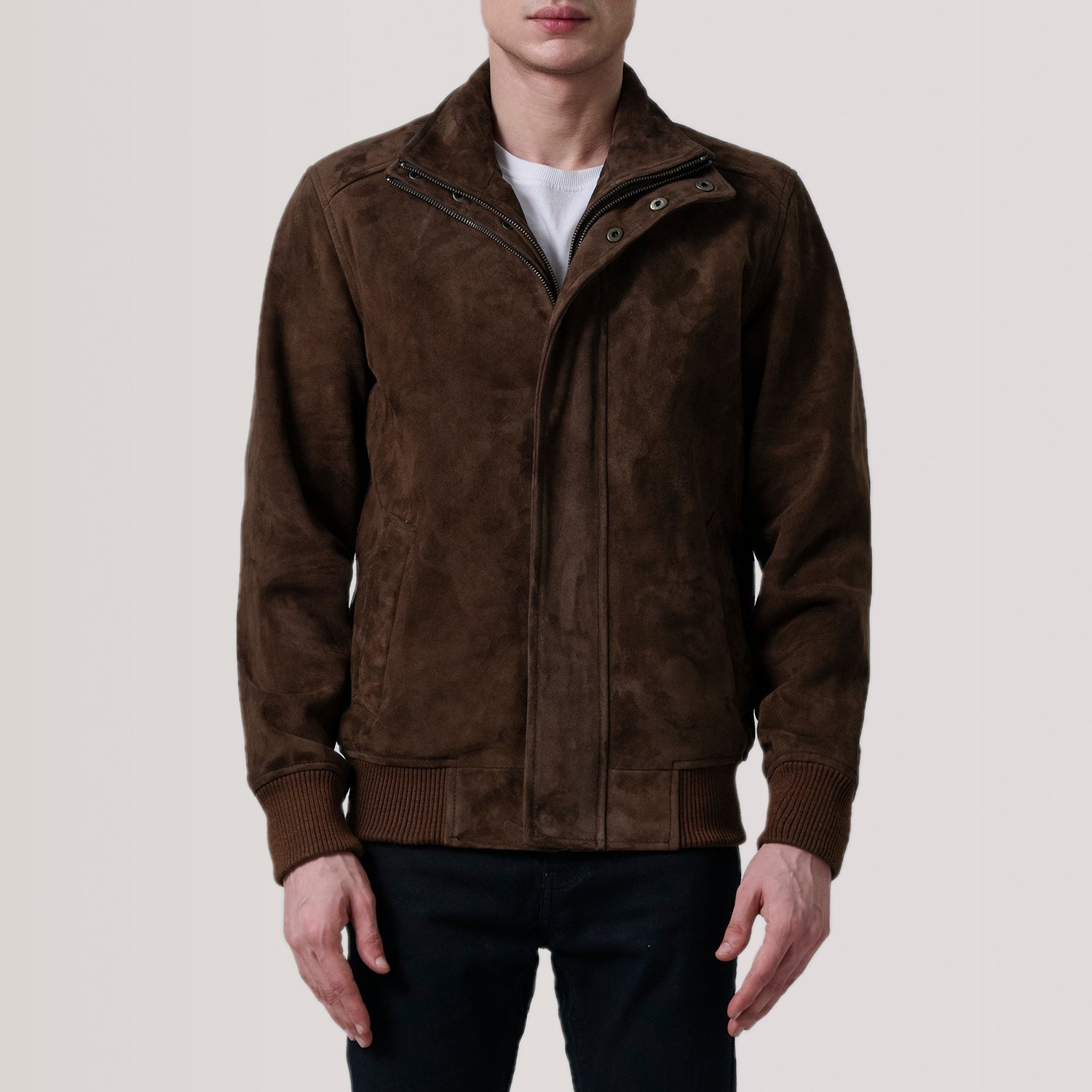 Lester Brown Suede Bomber Jacket for men